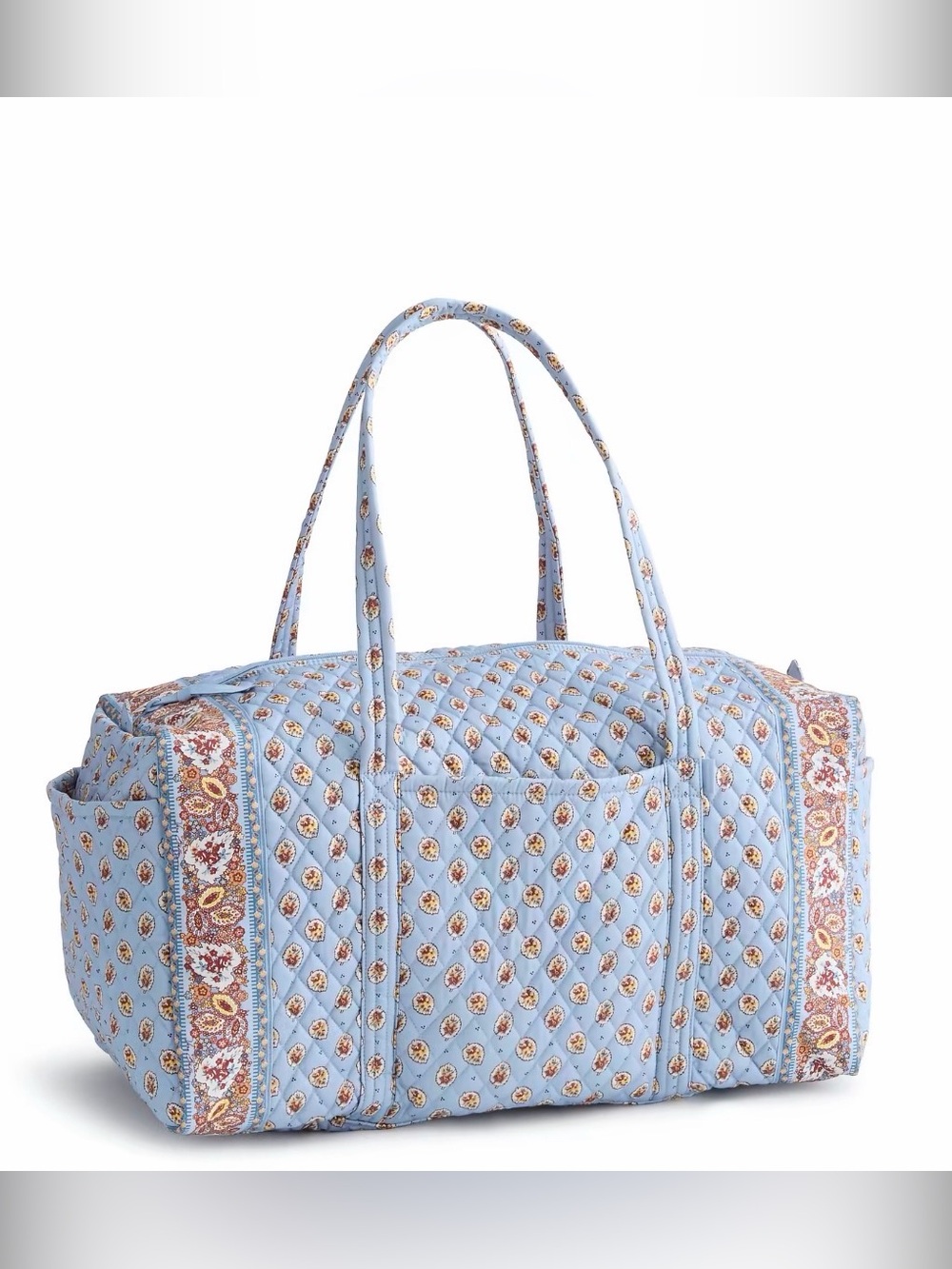 Vera Bradley Large Original Duffel Blue Leaf Premium Cotton Weekender - Picture 3 of 11